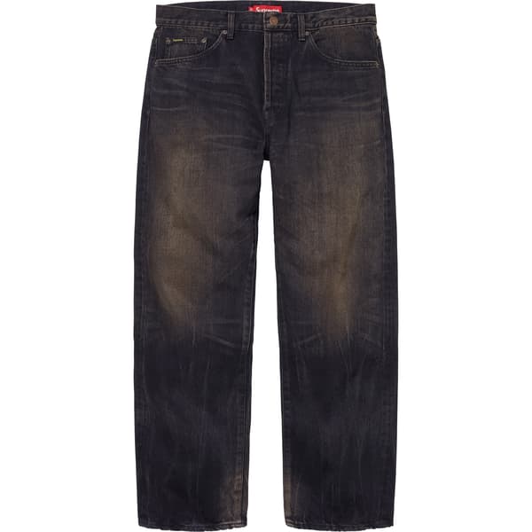 Supreme Distressed Loose Fit Selvedge Jean - Washed Black (front)