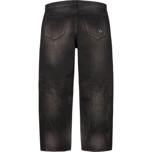 Supreme Distressed Loose Fit Selvedge Jean - Washed Black (front)