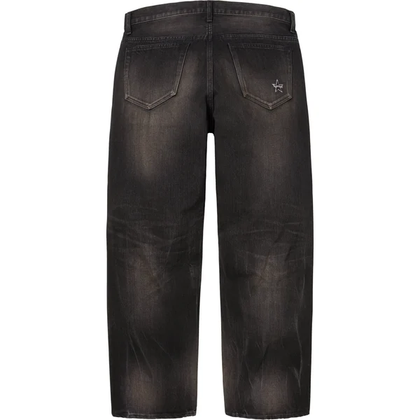 Supreme Distressed Loose Fit Selvedge Jean - Washed Black (front)