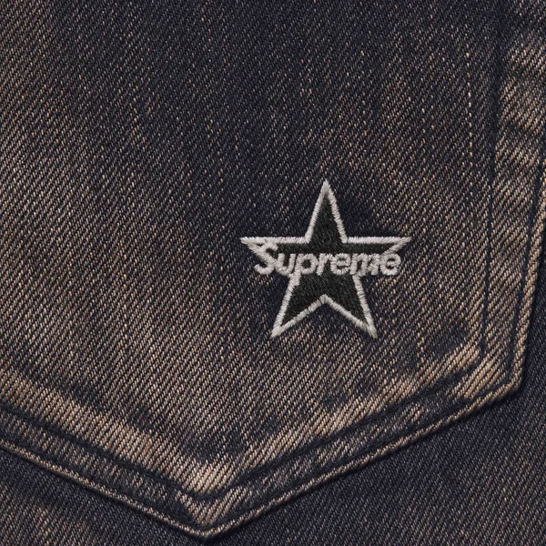 Supreme Distressed Loose Fit Selvedge Jean - Washed Black (front)