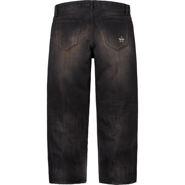 Supreme Distressed Loose Fit Selvedge Jean - Washed Black (front)
