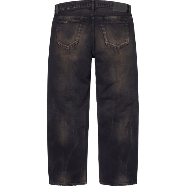Supreme Distressed Loose Fit Selvedge Jean - Washed Black (front)
