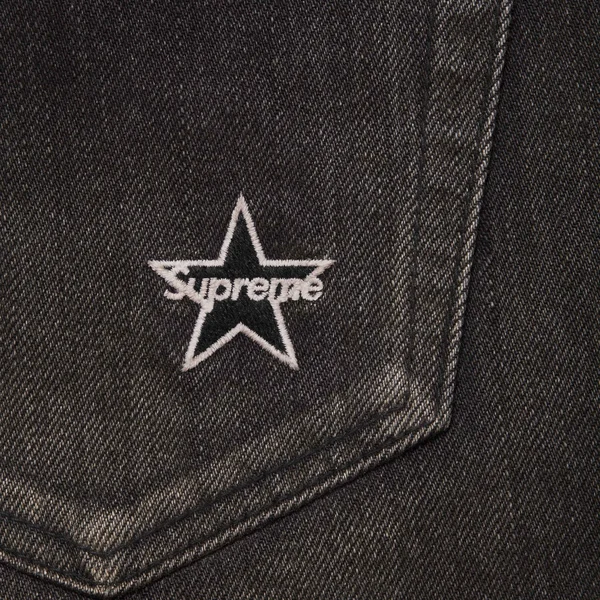 Supreme Distressed Loose Fit Selvedge Jean - Washed Black (front)