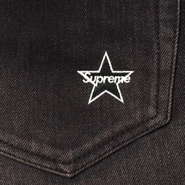 Supreme Distressed Loose Fit Selvedge Jean - Washed Black (front)