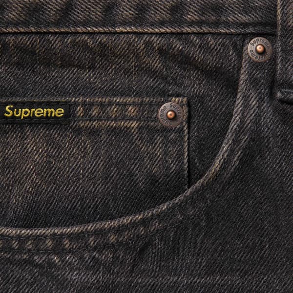 Supreme Distressed Loose Fit Selvedge Jean - Washed Black (front)