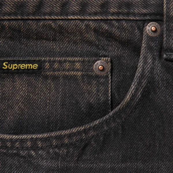 Supreme Distressed Loose Fit Selvedge Jean - Washed Black (front)