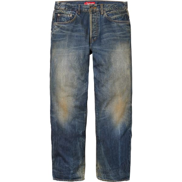Supreme Distressed Loose Fit Selvedge Jean - Washed Blue (front)