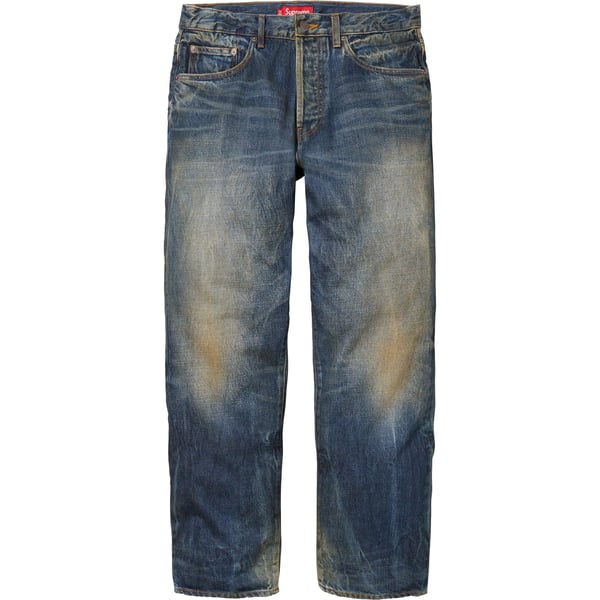 Supreme Distressed Loose Fit Selvedge Jean - Washed Blue (front)