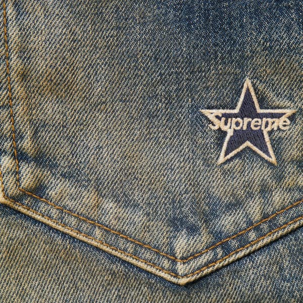 Supreme Distressed Loose Fit Selvedge Jean - Washed Blue (front)
