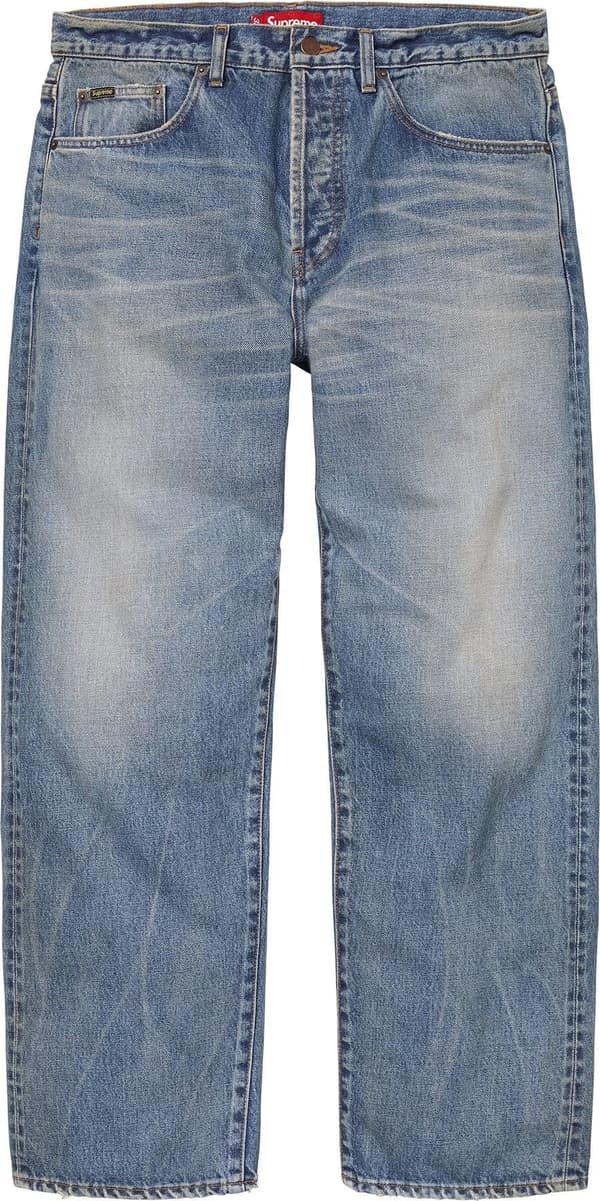 Supreme Distressed Loose Fit Selvedge Jean - Washed Indigo (front)