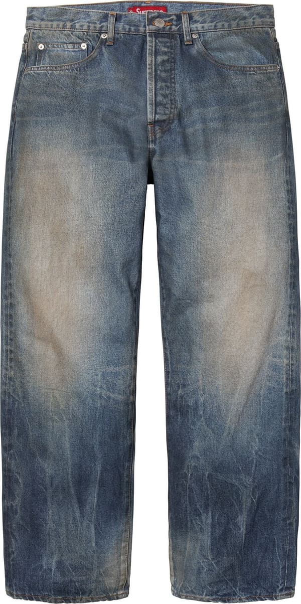 Supreme Distressed Loose Fit Selvedge Jean - Washed Indigo (front)