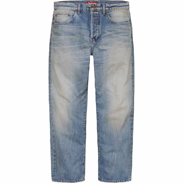 Supreme Distressed Loose Fit Selvedge Jean - Washed Indigo (front)