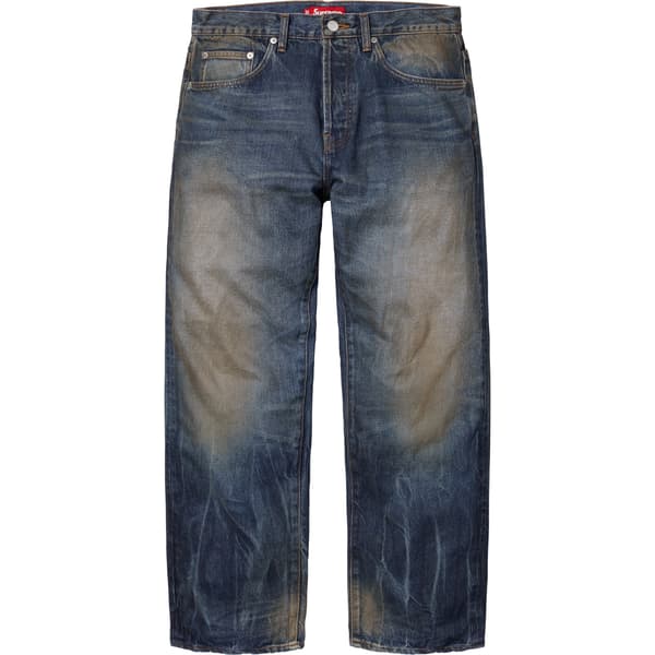 Supreme Distressed Loose Fit Selvedge Jean - Washed Indigo (front)