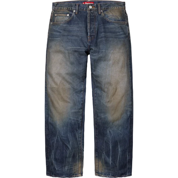 Supreme Distressed Loose Fit Selvedge Jean - Washed Indigo (front)