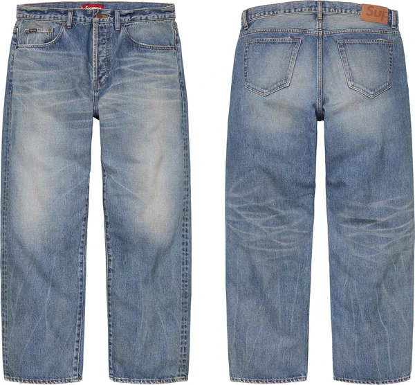 Supreme Distressed Loose Fit Selvedge Jean - Washed Indigo (front)