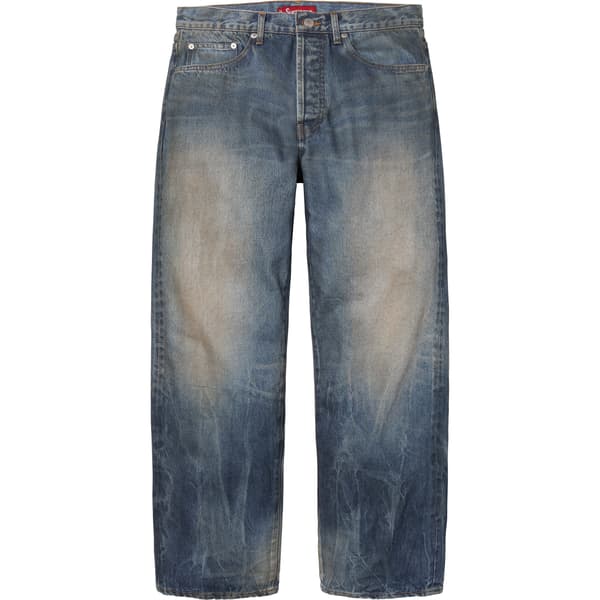 Supreme Distressed Loose Fit Selvedge Jean - Washed Indigo (front)
