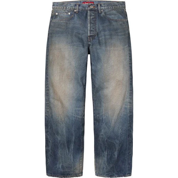 Supreme Distressed Loose Fit Selvedge Jean - Washed Indigo (front)