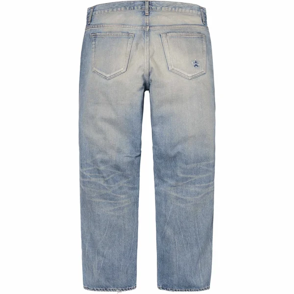 Supreme Distressed Loose Fit Selvedge Jean - Washed Indigo (front)