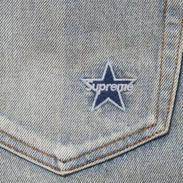 Supreme Distressed Loose Fit Selvedge Jean - Washed Indigo (front)