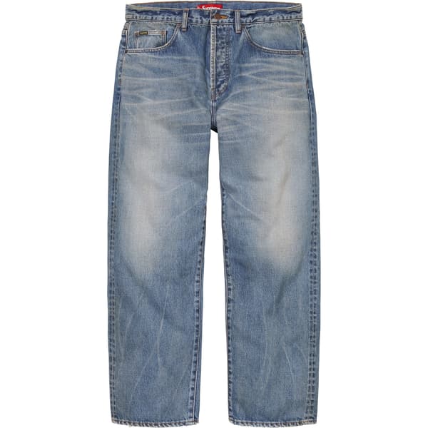 Supreme Distressed Loose Fit Selvedge Jean - Washed Indigo (front)