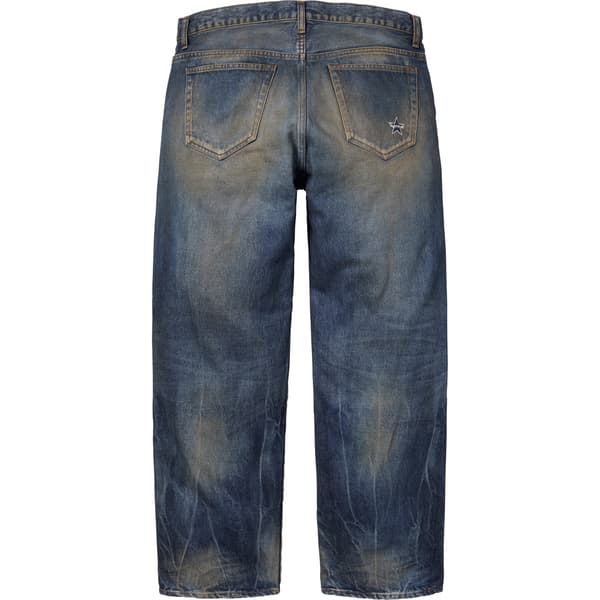 Supreme Distressed Loose Fit Selvedge Jean - Washed Indigo (front)