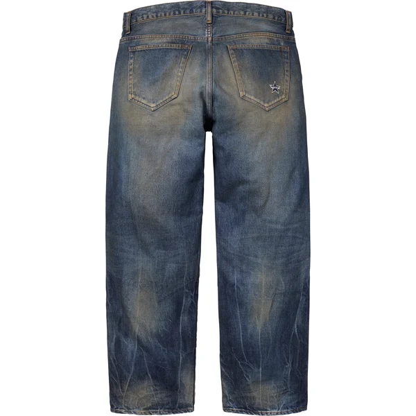Supreme Distressed Loose Fit Selvedge Jean - Washed Indigo (front)
