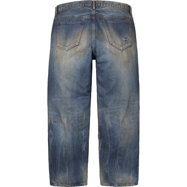 Supreme Distressed Loose Fit Selvedge Jean - Washed Indigo (front)