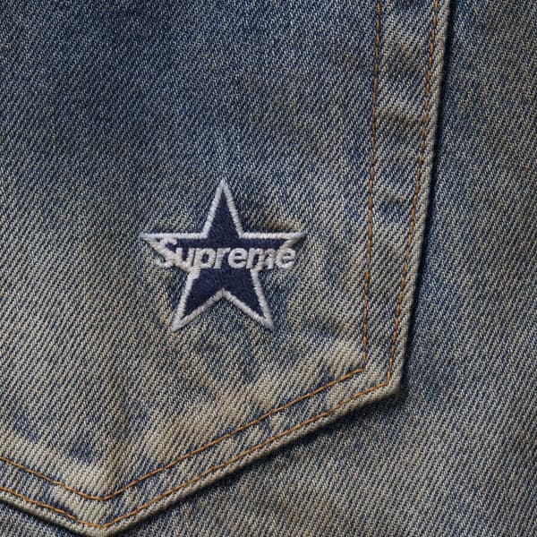 Supreme Distressed Loose Fit Selvedge Jean - Washed Indigo (front)