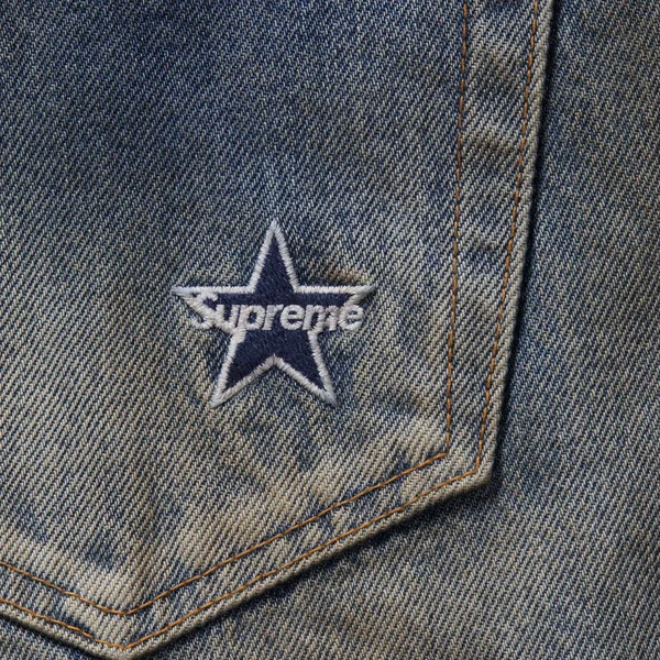 Supreme Distressed Loose Fit Selvedge Jean - Washed Indigo (front)