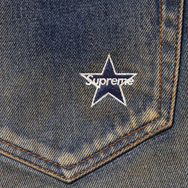 Supreme Distressed Loose Fit Selvedge Jean - Washed Indigo (front)