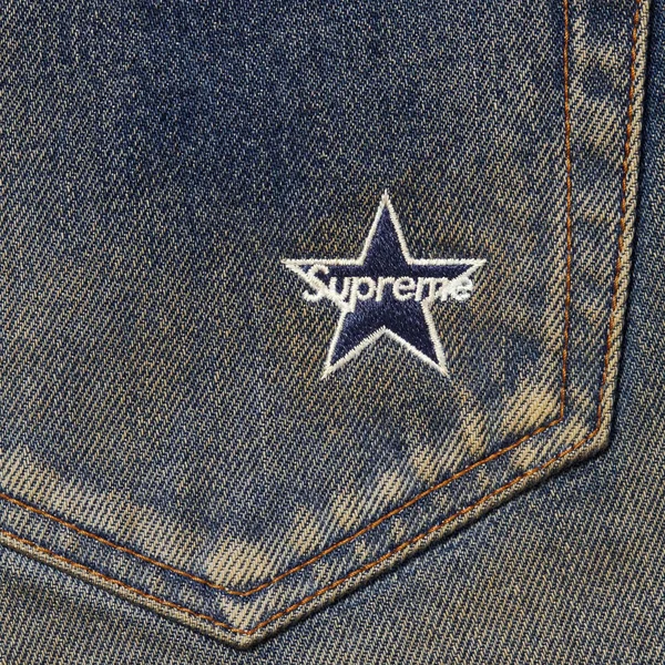 Supreme Distressed Loose Fit Selvedge Jean - Washed Indigo (front)