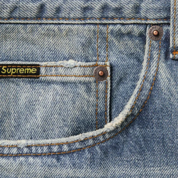 Supreme Distressed Loose Fit Selvedge Jean - Washed Indigo (front)