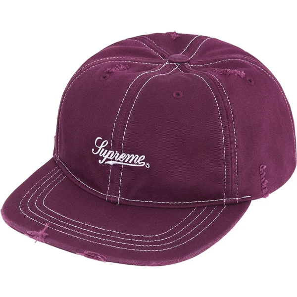 Supreme Distressed Script 6-Panel - Dark Purple (front)