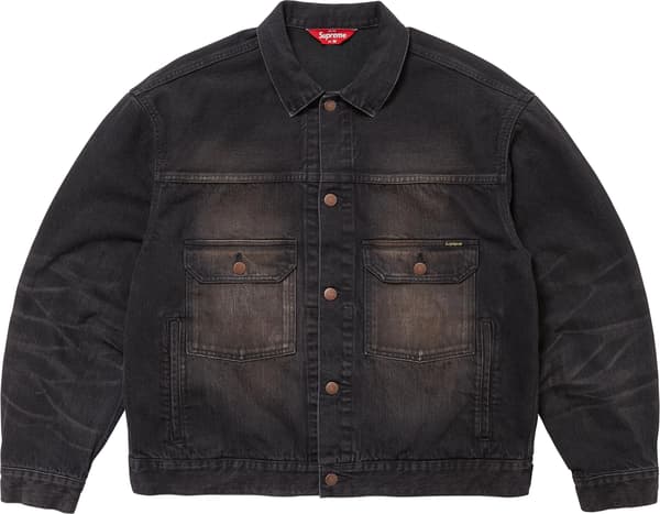 Supreme Distressed Selvedge Trucker Jacket - Washed Black (front)