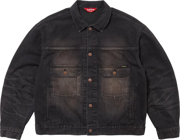 Supreme Distressed Selvedge Trucker Jacket - Washed Black (front)