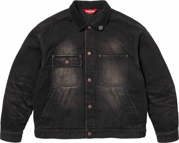 Supreme Distressed Selvedge Trucker Jacket - Washed Black (front)