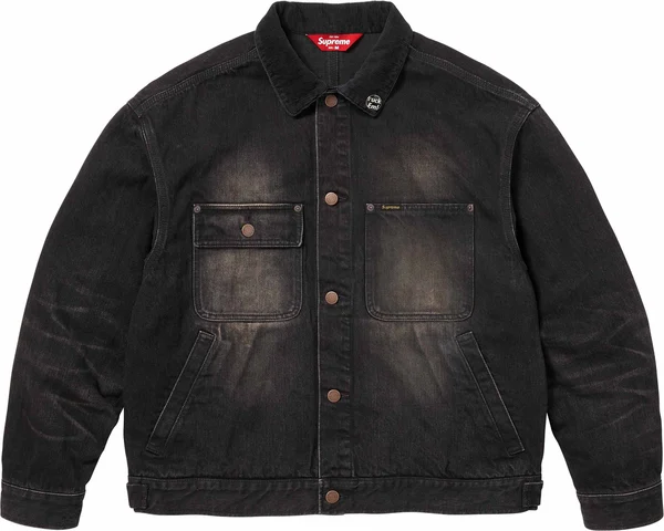 Supreme Distressed Selvedge Trucker Jacket - Washed Black (front)