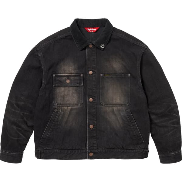 Supreme Distressed Selvedge Trucker Jacket - Washed Black (front)