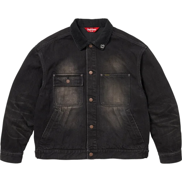 Supreme Distressed Selvedge Trucker Jacket - Washed Black (front)