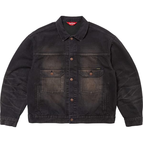 Supreme Distressed Selvedge Trucker Jacket - Washed Black (front)