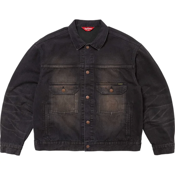 Supreme Distressed Selvedge Trucker Jacket - Washed Black (front)