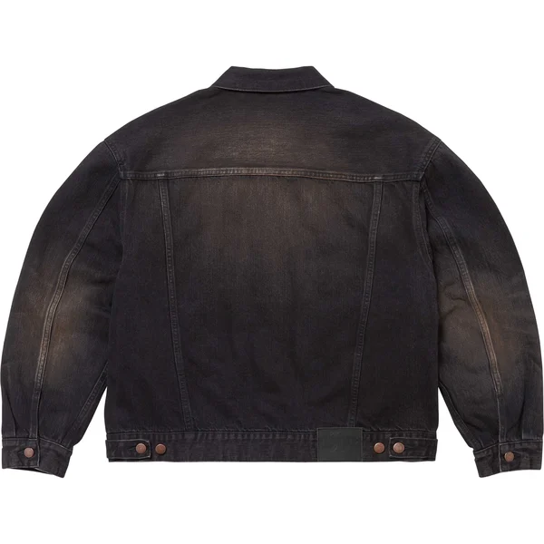 Supreme Distressed Selvedge Trucker Jacket - Washed Black (front)