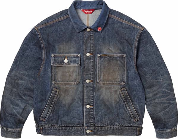 Supreme Distressed Selvedge Trucker Jacket - Washed Indigo (front)