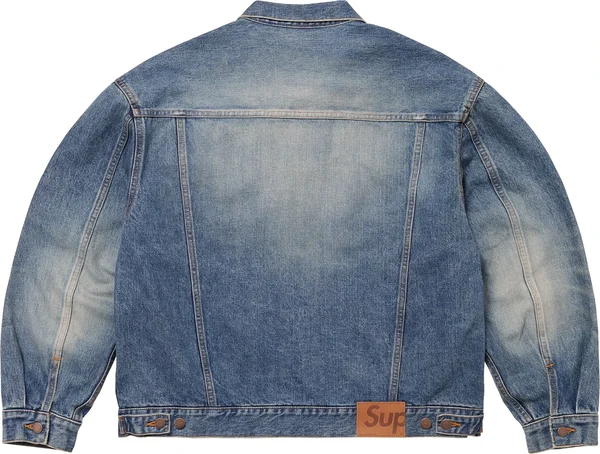 Supreme Distressed Selvedge Trucker Jacket - Washed Indigo (front)