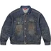 Supreme Distressed Selvedge Trucker Jacket - Washed Indigo (front)