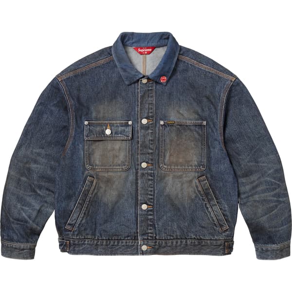 Supreme Distressed Selvedge Trucker Jacket - Washed Indigo (front)