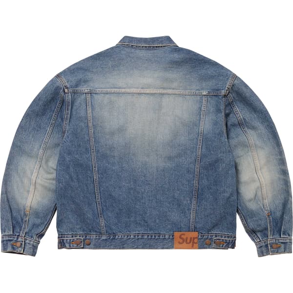 Supreme Distressed Selvedge Trucker Jacket - Washed Indigo (front)