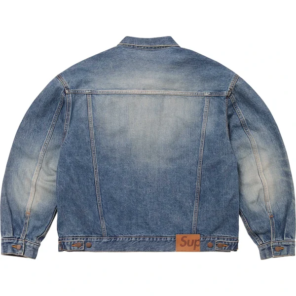 Supreme Distressed Selvedge Trucker Jacket - Washed Indigo (front)