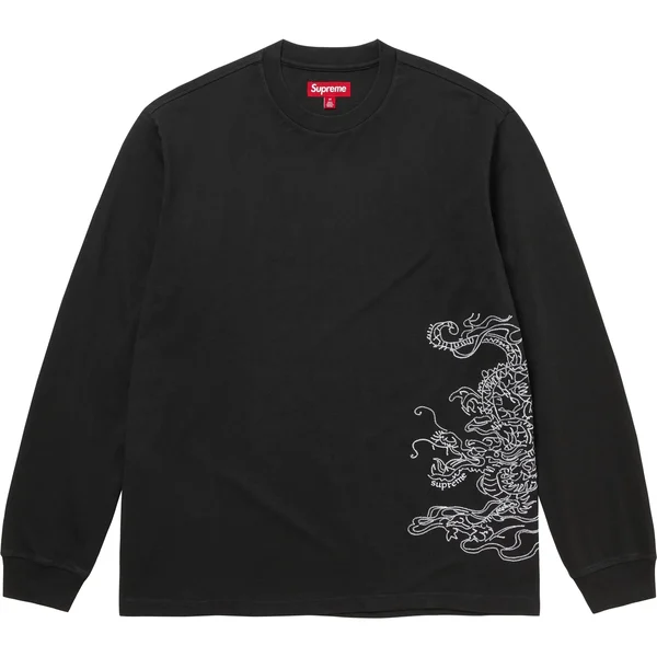 Supreme Dragon Embroidered L/S Top - Black (front)