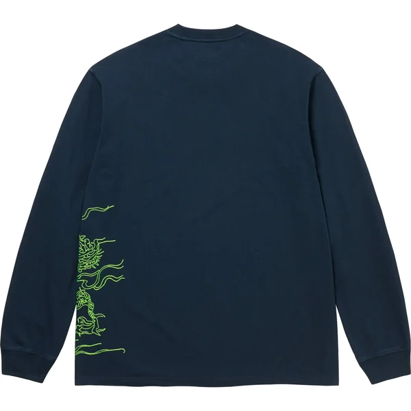 Supreme Dragon Embroidered L/S Top - Navy (front)